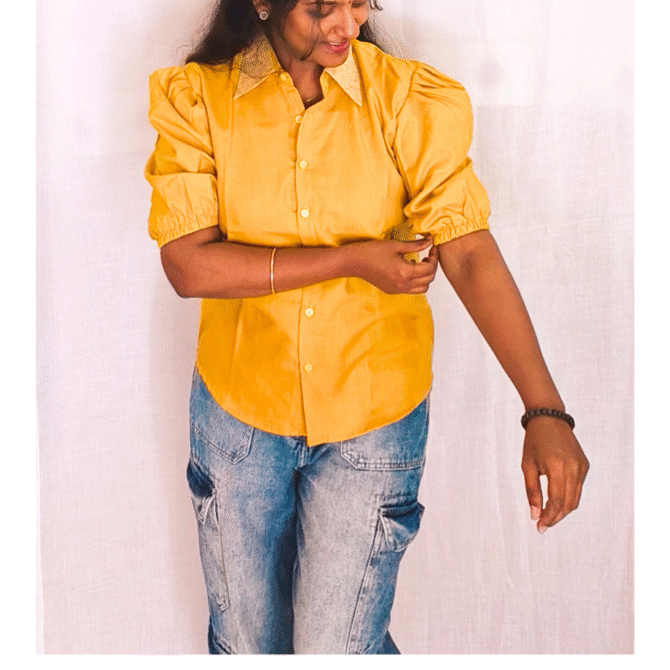 Cotton Shirt with Designer Collar - Image 3