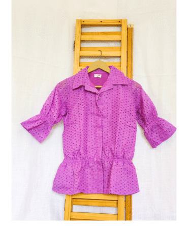 Hakoba Cotton Shirt-Ruffle Sleeve