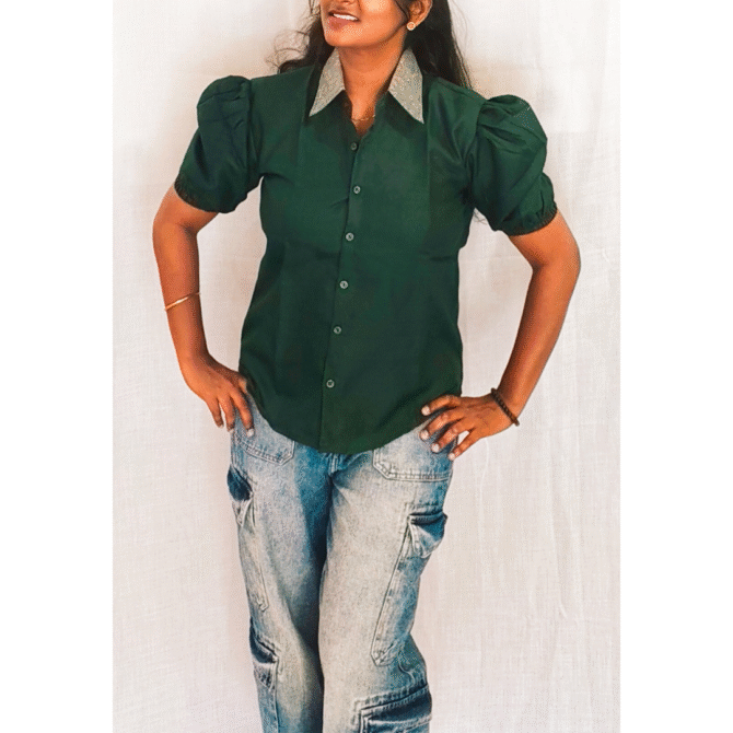 Cotton Shirt with Designer Collar - Image 9